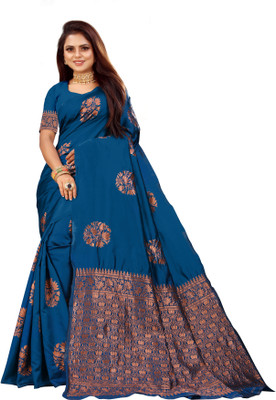 Vedant Vastram Floral Print Banarasi Silk Blend Saree(Green)