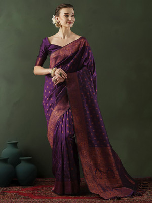 Sangria Woven Banarasi Silk Blend Saree(Purple)