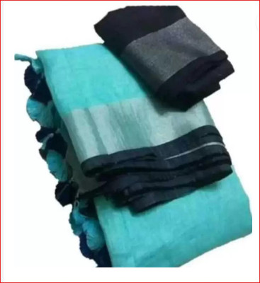 HAIDER ALI AND SONS Solid/Plain Bhagalpuri Cotton Linen Saree(Light Blue)