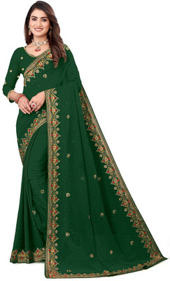 VRUGAM Embellished Bandhani Georgette Saree(Green)