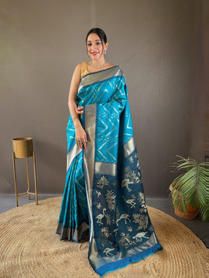 SGF11 Self Design Handloom Pure Silk Saree(Blue)