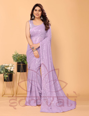 SOMVATI Embellished Bollywood Chiffon Saree(Purple)