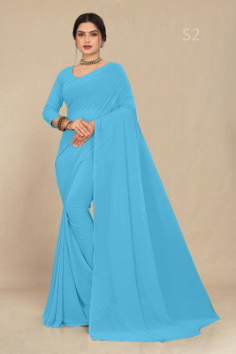 STAVA CREATION Solid/Plain Daily Wear Georgette Saree(Light Blue)