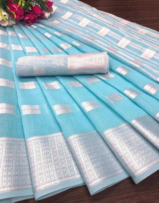womensaree Self Design Bollywood Linen Saree(Pack of 2, Blue)