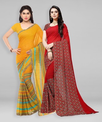 kashvi sarees Printed Daily Wear Georgette Saree(Pack of 2, Red, Yellow)