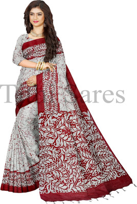 TITHISAREES Printed Sambalpuri Cotton Blend Saree(Red)