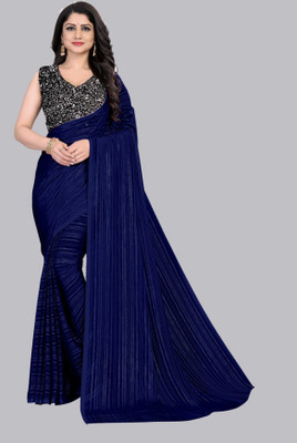 NG CREATION Striped Bollywood Chiffon Saree(Dark Blue)