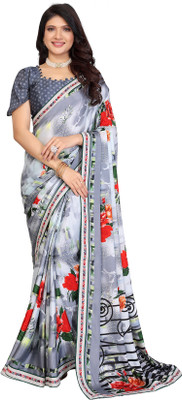 Priyashi Printed Bollywood Tussar Silk, Lace Saree(Grey)