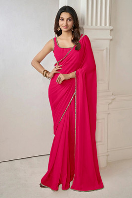 drashti trading Solid/Plain Bollywood Georgette Saree(Pink)
