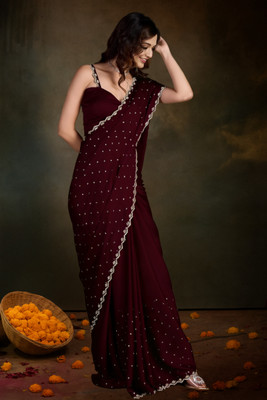 Bhojal Creation Embellished Bollywood Pure Silk, Art Silk Saree(Maroon)