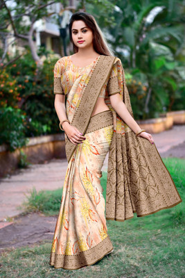 DHARMRAJ ENTERPRISE Printed Bollywood Crepe Saree(Beige)