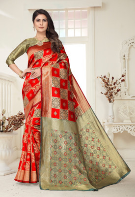 Shopwell Woven Patola Cotton Silk, Jacquard Saree(Multicolor)
