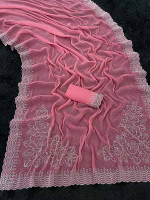 MIYANIFAB Embellished Bollywood Organza Saree(Pink)