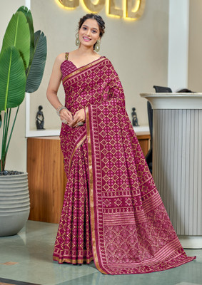 Divastri Printed Chanderi Cotton Blend Saree(Maroon)