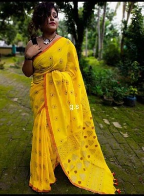 ADDRIKA SAREE GHOR Self Design Tant Pure Cotton Saree(Yellow)