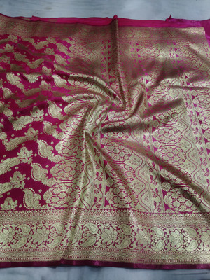 NISA silk creation Embellished Banarasi Satin Saree(Pink)