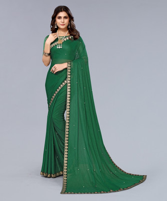YASHIKA Solid/Plain Bollywood Lycra Blend Saree(Green)