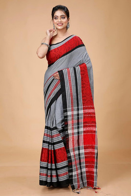 SSK Striped Bollywood Cotton Blend Saree(White)