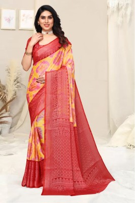 Divastri Self Design Bollywood Chiffon, Brasso Saree(Red)