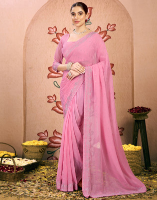Satrani Embellished, Self Design Bollywood Georgette Saree(Pink)