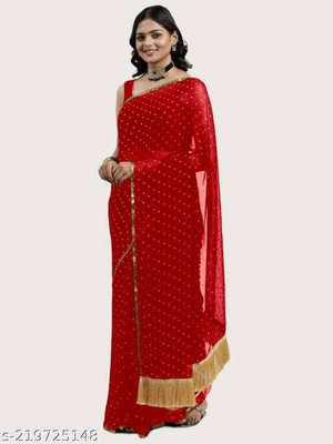 ELEGENCE FAB Polka Print Daily Wear Chiffon Saree(Red)