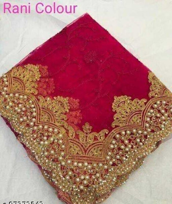 PRIVYSTORE Embroidered, Embellished Bollywood Net Saree(Red)