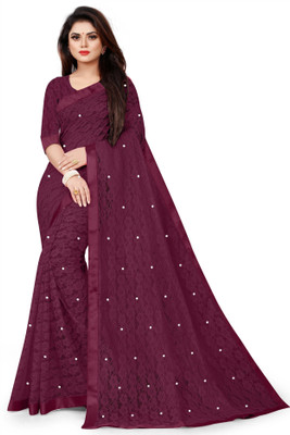 VRLOOKMEFASHION Embroidered Bollywood Net Saree(Maroon)