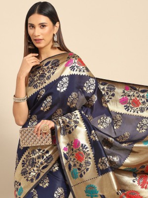 ANOUK Woven Banarasi Silk Blend Saree(Dark Blue)