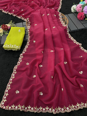 saanvi Self Design, Solid/Plain Bollywood Georgette Saree(Red)