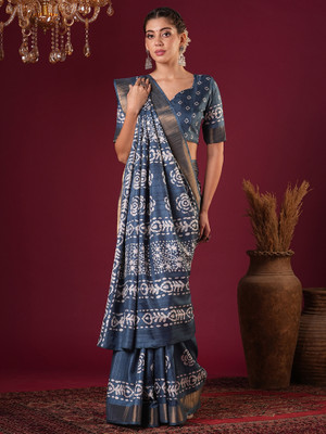ANOUK Printed Chinnalapattu Silk Blend Saree(Blue)
