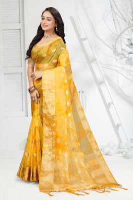 Aarunika MNT Printed Bollywood Organza Saree(Yellow)