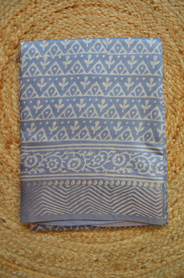 MRIKA Blocked Printed Maheshwari Handloom Viscose Rayon Saree(Grey)