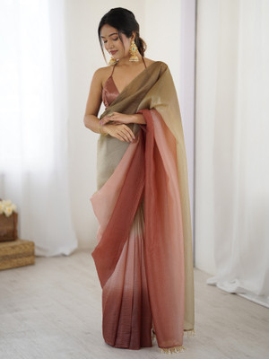 Sareemall Color Block Bollywood Tissue Saree(Brown)