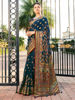 ANOUK Woven Bollywood Georgette Saree(Blue)