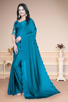 Infyshopy Fashions Embroidered, Solid/Plain Banarasi Georgette Saree(Pack of 2, Blue)