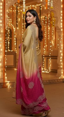 Payal traders Self Design Bollywood Velvet, Tussar Silk Saree(Brown, Gold, Maroon)