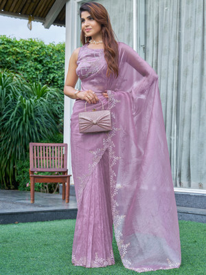 Sareemall Embellished Bollywood Organza Saree(Purple)