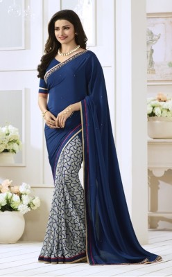 Hensi sarees shop Printed Bollywood Chiffon, Georgette Saree(Blue)