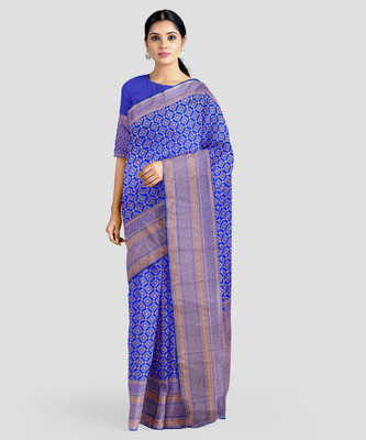 LITIRTHFAB Embellished, Woven Dharmavaram Jacquard, Pure Silk Saree(Blue)