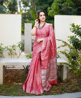 V V FASHION Printed Kanjivaram Pure Silk Saree(Pink)