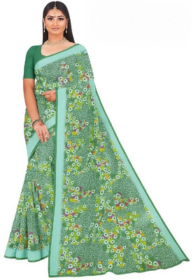 GSCCMSTOREX Floral Print, Printed Daily Wear Silk Blend Saree(Green)