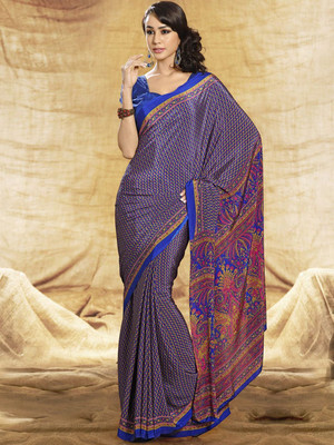 Anouk Rustic Printed Daily Wear Crepe Saree(Blue)