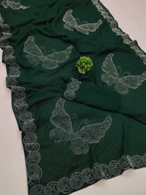 DHINITA Applique Bollywood Georgette Saree(Green)