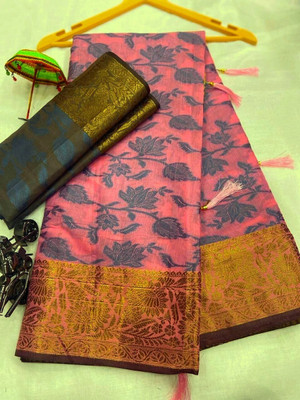 Gajal Printed Kanjivaram Pure Cotton, Cotton Silk Saree(Pink)