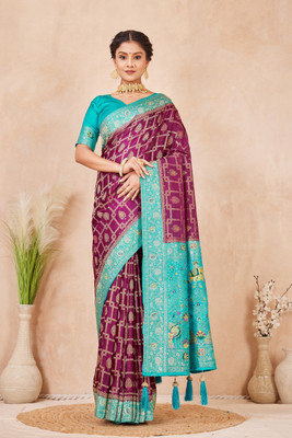 Heirlooms Self Design, Woven Banarasi Pure Silk Saree(Yellow, Red)