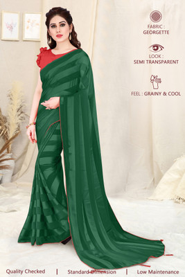 MIRCHI FASHION Striped, Solid/Plain Bollywood Georgette Saree(Green)