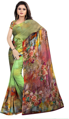 SCFO Digital Print Daily Wear Polyester Saree(Green)