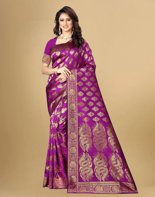 SIRIL Self Design, Woven, Embellished Banarasi Silk Blend, Jacquard Saree(Magenta)