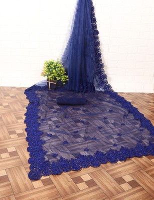 DEVKISONDESIGNER Embroidered Bollywood Net Saree(Blue)