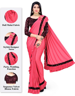 Mijaashree Fashion Solid/Plain Bollywood Lycra Blend Saree(Pink)